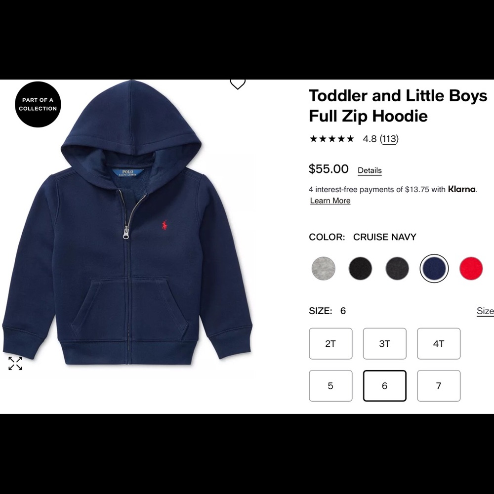 Gently Loved: Size 6 Polo by Ralph Lauren full zip hooded jacket.